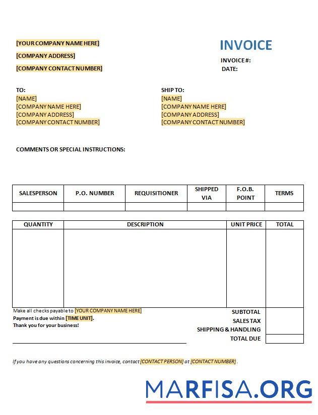 Printable Free Purchase Invoice Template